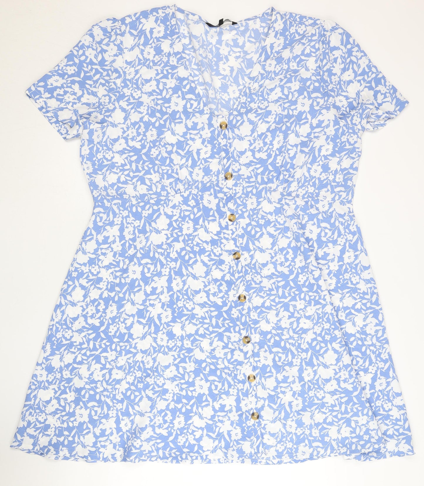 Peacocks Women’s Blue Floral Shirt Dress Size 20 Short Sleeve