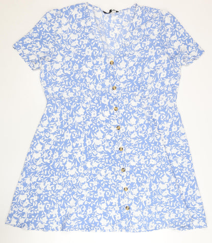 Peacocks Women’s Blue Floral Shirt Dress Size 20 Short Sleeve
