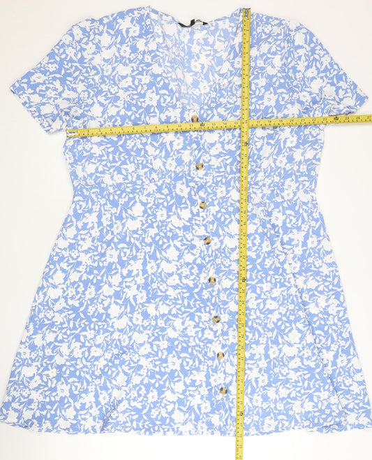 Peacocks Women’s Blue Floral Shirt Dress Size 20 Short Sleeve