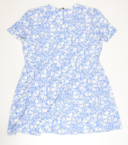 Peacocks Women’s Blue Floral Shirt Dress Size 20 Short Sleeve