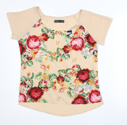 PIT by jc collection Women’s Beige Floral Chiffon T-Shirt UK 8