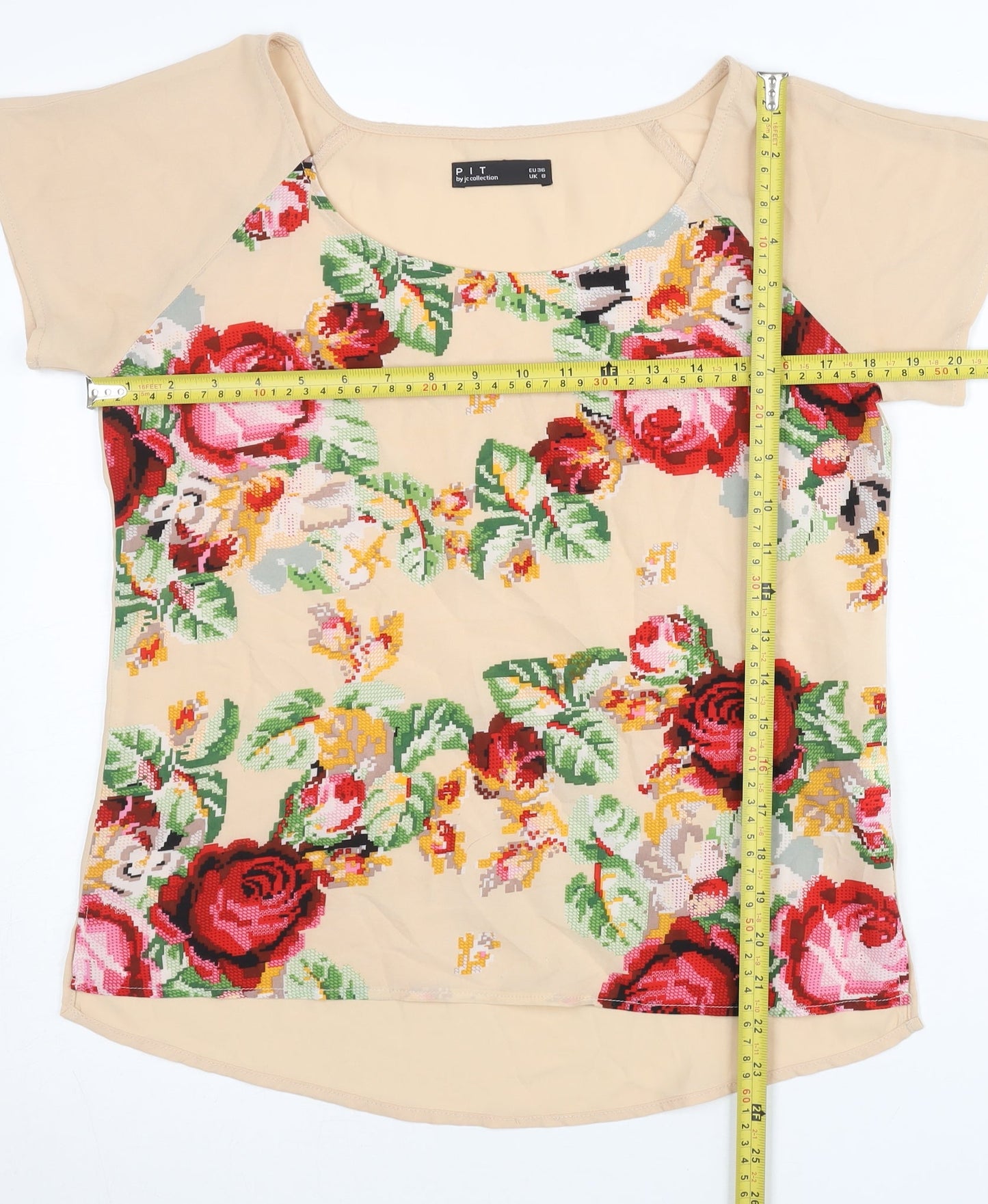 PIT by jc collection Women’s Beige Floral Chiffon T-Shirt UK 8