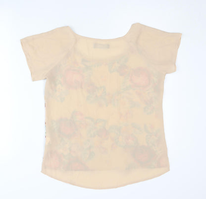 PIT by jc collection Women’s Beige Floral Chiffon T-Shirt UK 8