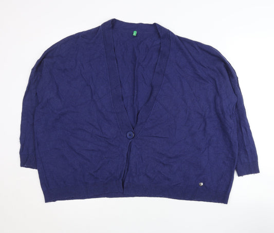 Womens UK Size S United Colors of Benetton Blue Cardigan Jumper