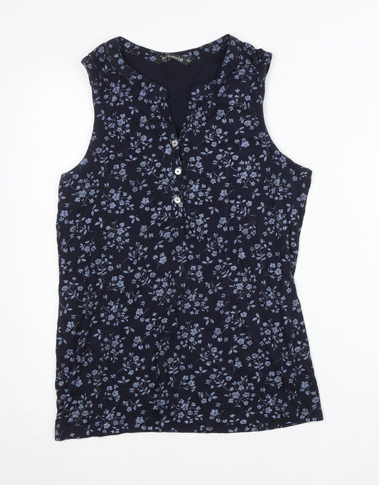 Bonmarché Women’s Blue Floral Cotton Sleeveless Blouse Size 14