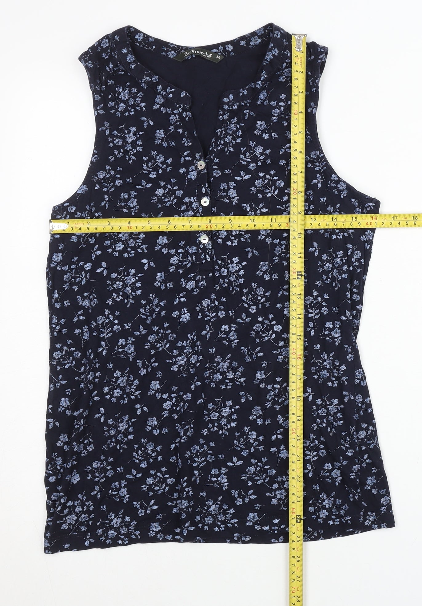 Bonmarché Women’s Blue Floral Cotton Sleeveless Blouse Size 14