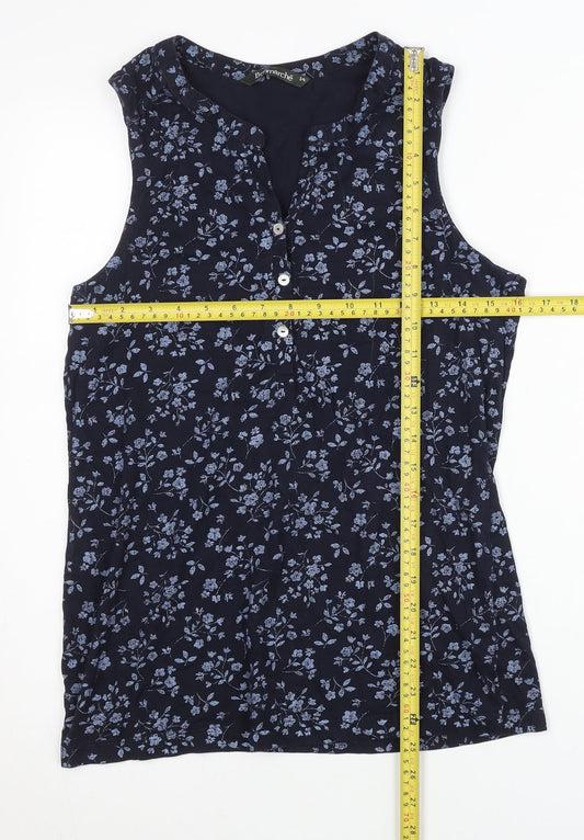 Bonmarché Women’s Blue Floral Cotton Sleeveless Blouse Size 14