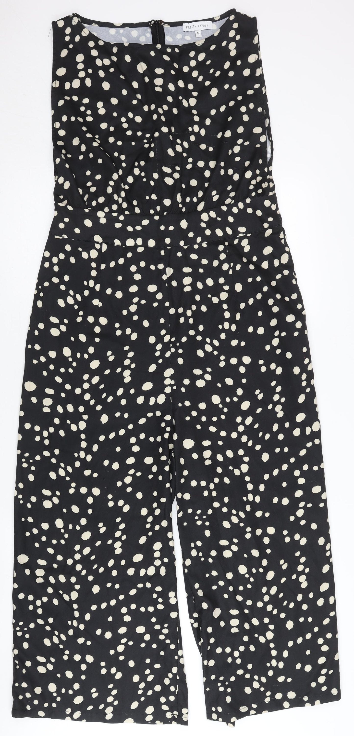 Pretty Lavish Womens Black Polka Dot Sleeveless Wide-Leg Jumpsuit Size 12