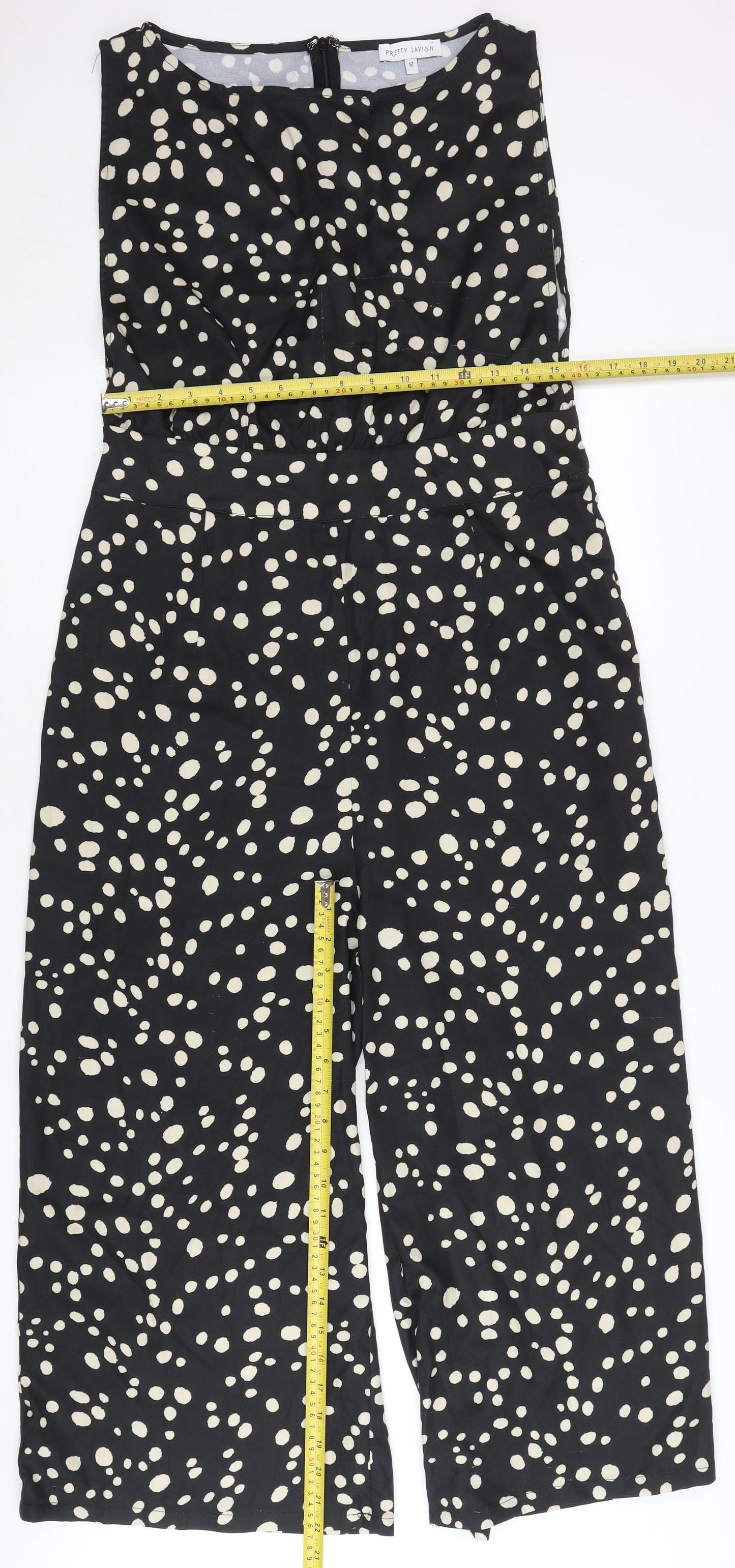 Pretty Lavish Womens Black Polka Dot Sleeveless Wide-Leg Jumpsuit Size 12