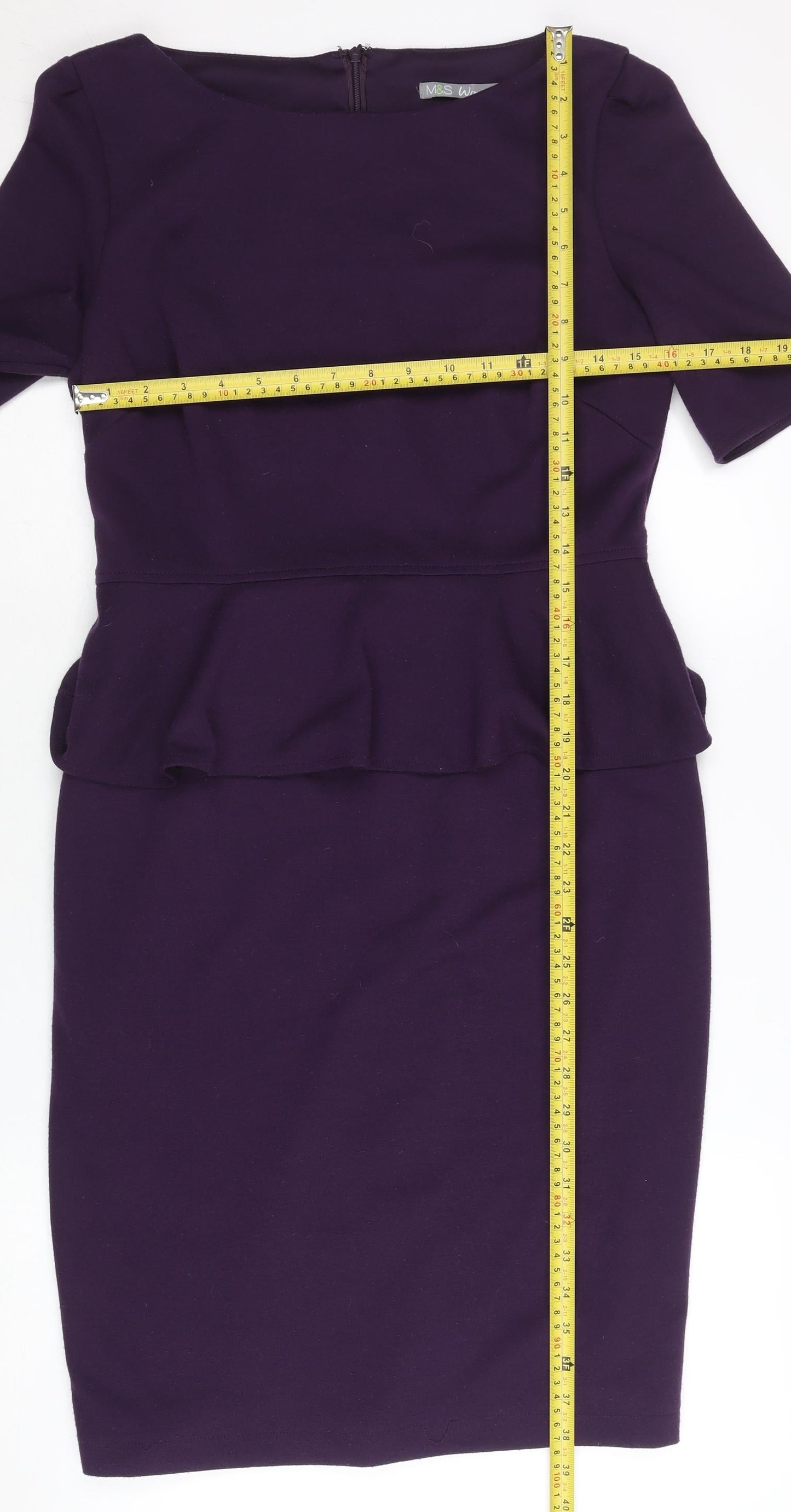 Marks and Spencer Women Purple Sheath Dress Size 12 Peplum Workwear