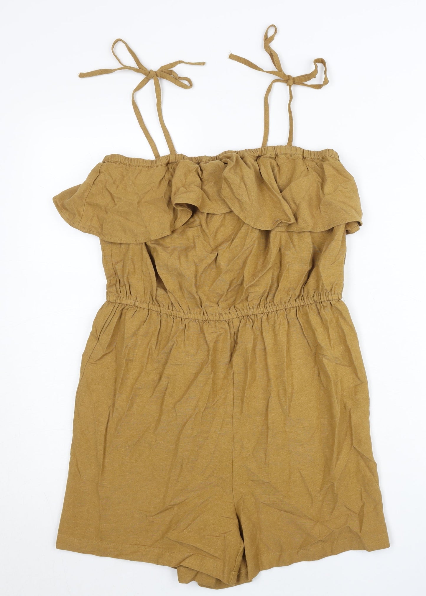 Pieces Women’s Brown XS Sleeveless Ruffle Strap Playsuit Summer Casual