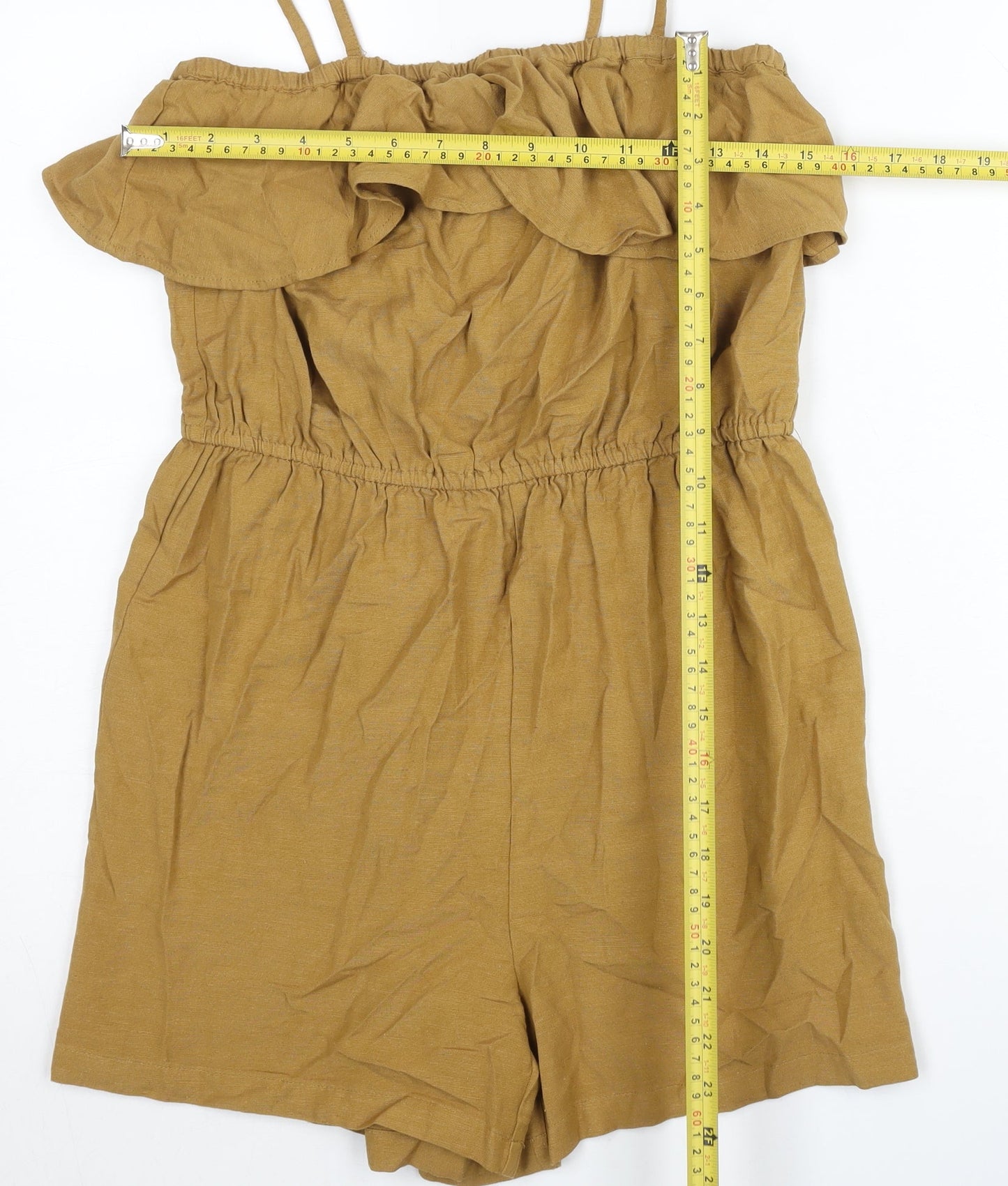 Pieces Women’s Brown XS Sleeveless Ruffle Strap Playsuit Summer Casual