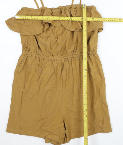 Pieces Women’s Brown XS Sleeveless Ruffle Strap Playsuit Summer Casual
