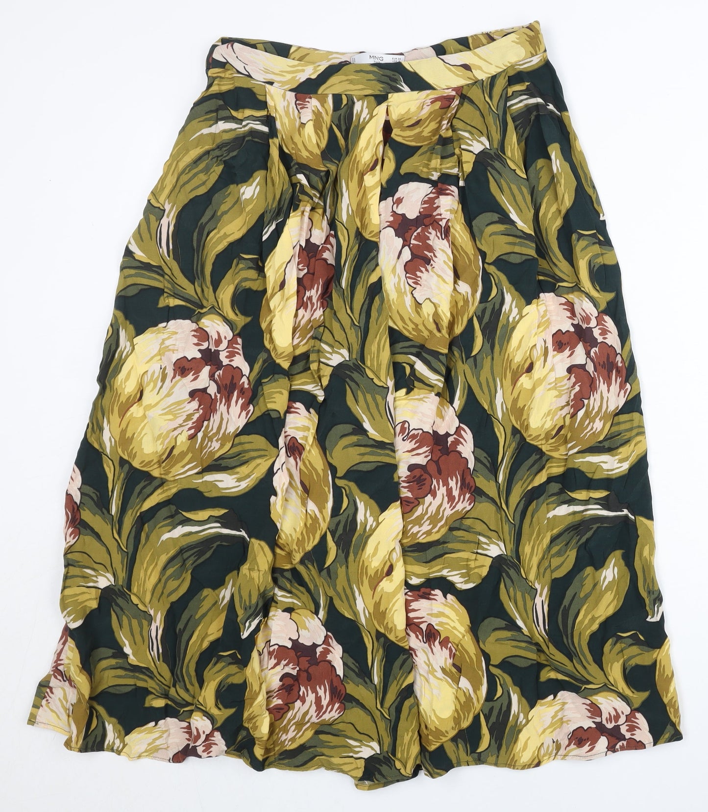 MNG Women’s Multicoloured Floral A-Line Midi Skirt Size 10 Viscose