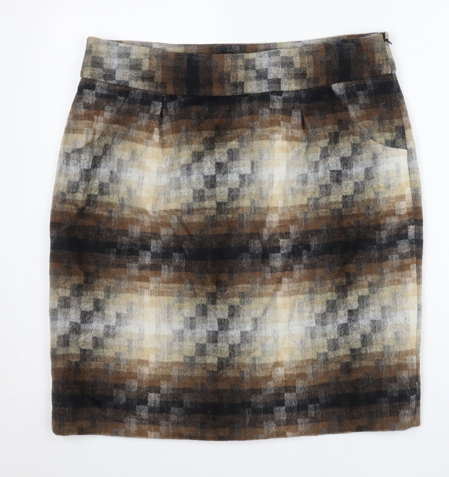 Monsoon Women Brown Wool Blend Pencil Skirt UK 16 Knee Length