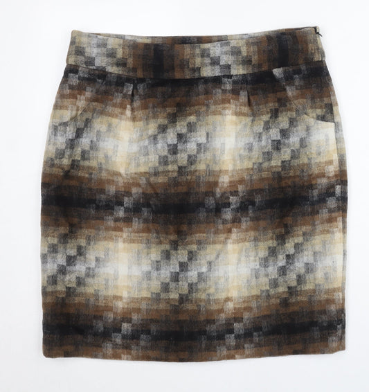 Monsoon Women Brown Wool Blend Pencil Skirt UK 16 Knee Length