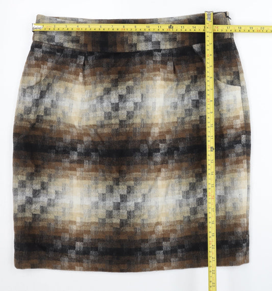 Monsoon Women Brown Wool Blend Pencil Skirt UK 16 Knee Length