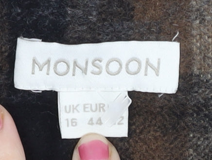 Monsoon Women Brown Wool Blend Pencil Skirt UK 16 Knee Length