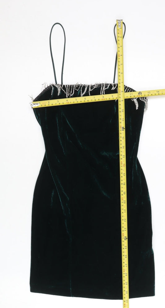 Zara Women’s Green Velvet Bodycon Dress Size 8 Beaded Party