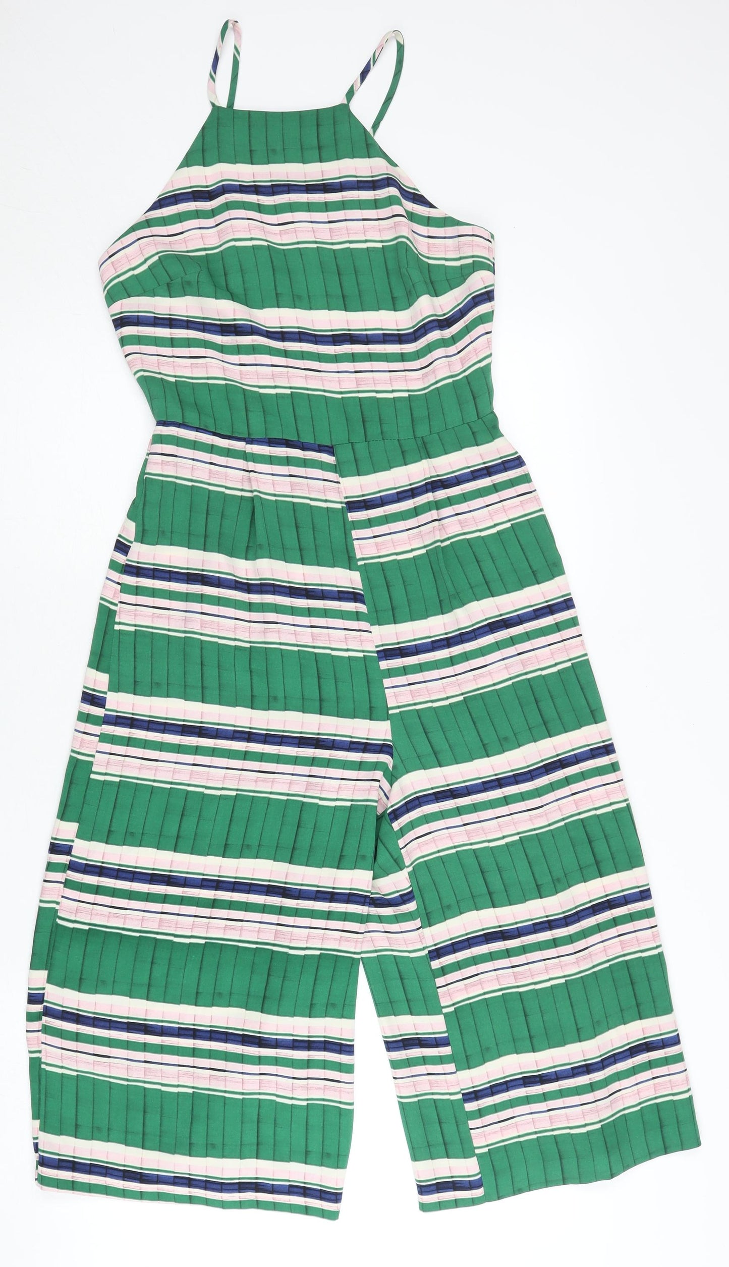 Topshop Women Green Striped Wide-Leg Sleeveless Jumpsuit UK 6