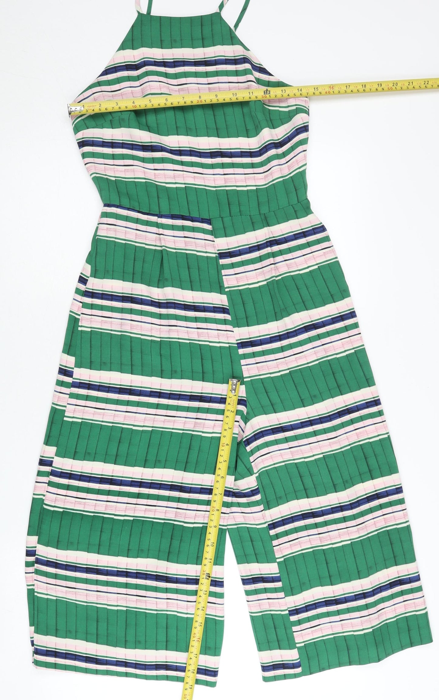 Topshop Women Green Striped Wide-Leg Sleeveless Jumpsuit UK 6