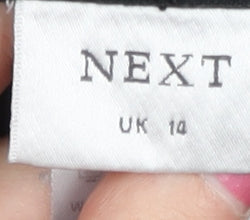 Next Womens Black Linen Embroidered Floral A-Line Skirt UK 14