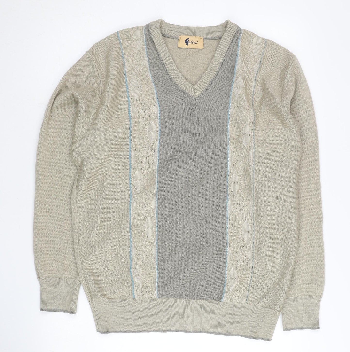 Gabicci Men’s Beige Wool Blend V-Neck Pullover Jumper Size M