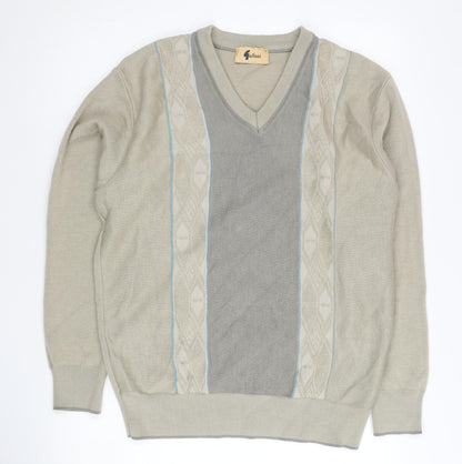 Gabicci Men’s Beige Wool Blend V-Neck Pullover Jumper Size M