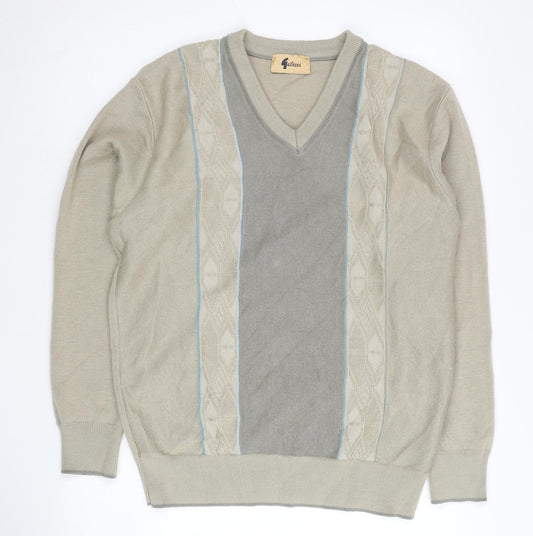 Gabicci Men’s Beige Wool Blend V-Neck Pullover Jumper Size M