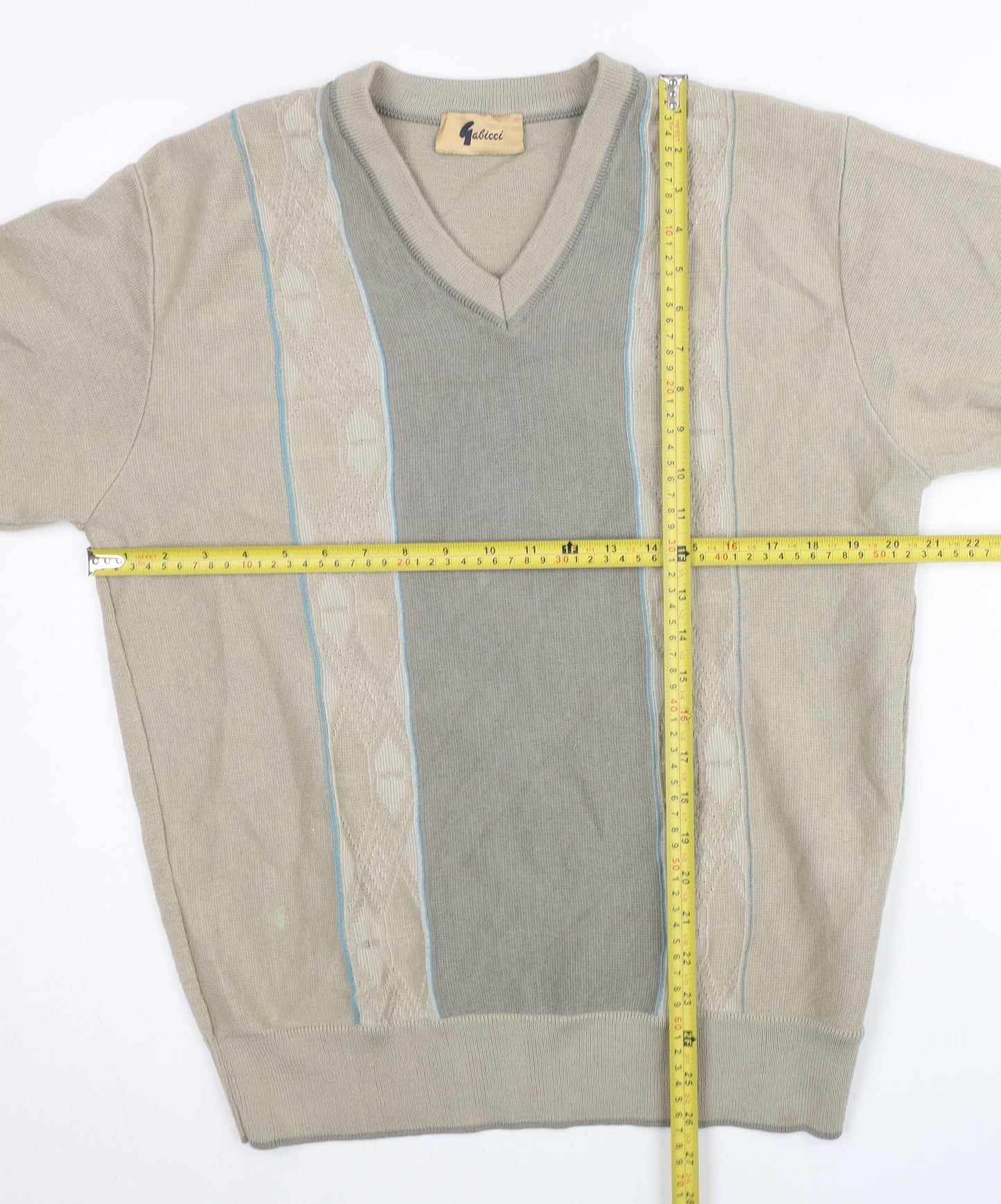 Gabicci Men’s Beige Wool Blend V-Neck Pullover Jumper Size M