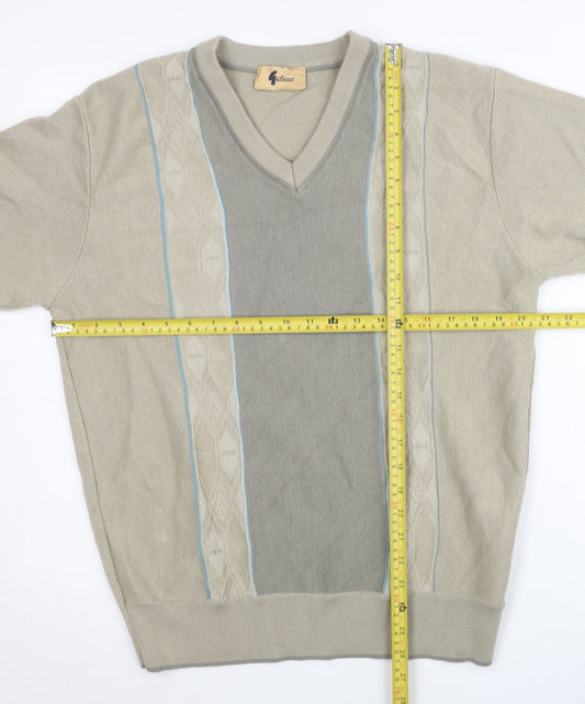 Gabicci Men’s Beige Wool Blend V-Neck Pullover Jumper Size M