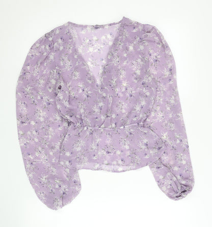 Womens UK Size 8 Stradivarius Purple Wrap Blouse
