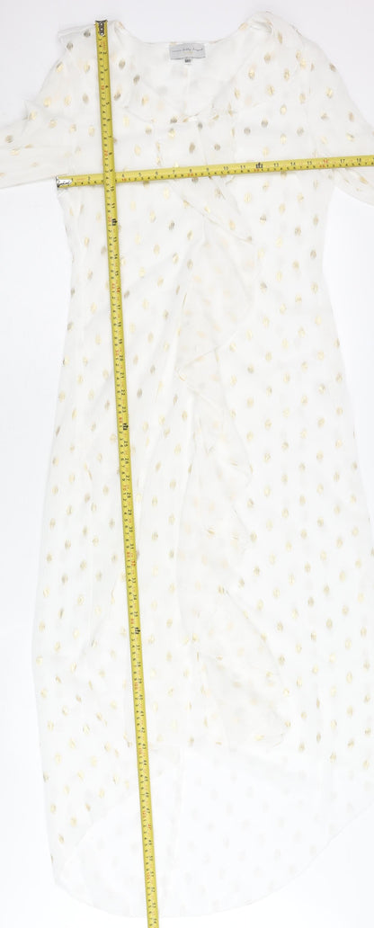 Never Fully Dressed Women’s White Gold Polka Dot Midi Wrap Dress M