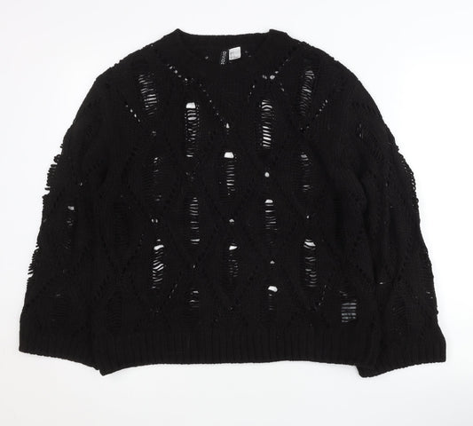 H&M Divided Women’s Black Open-Knit Pullover Jumper Size S