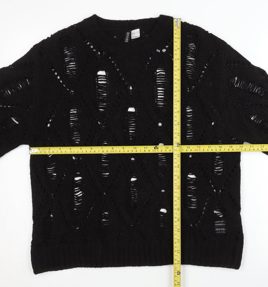 H&M Divided Women’s Black Open-Knit Pullover Jumper Size S
