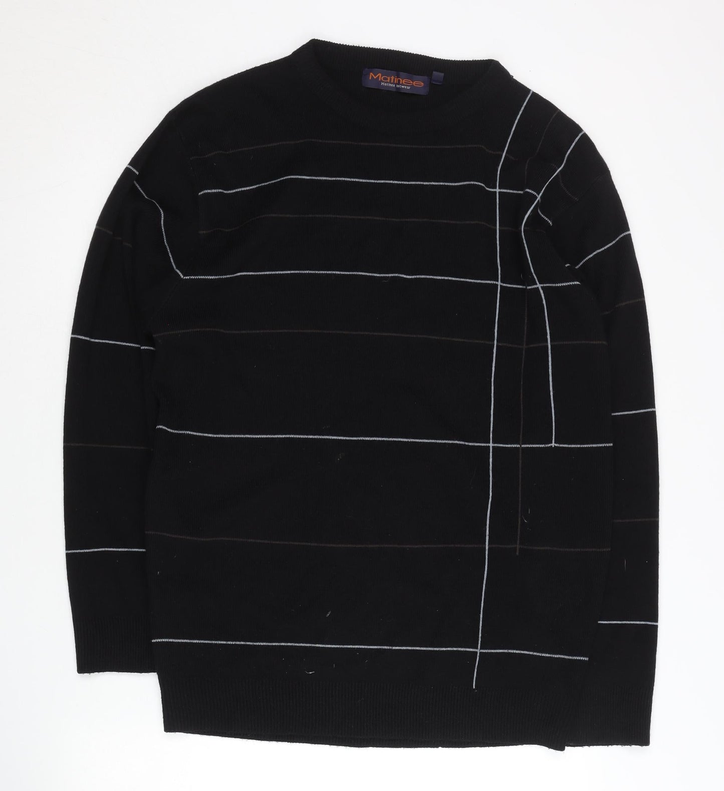 Matinee Men’s Black Striped Crew Neck Knit Jumper Size L