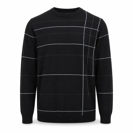 Matinee Men’s Black Striped Crew Neck Knit Jumper Size L