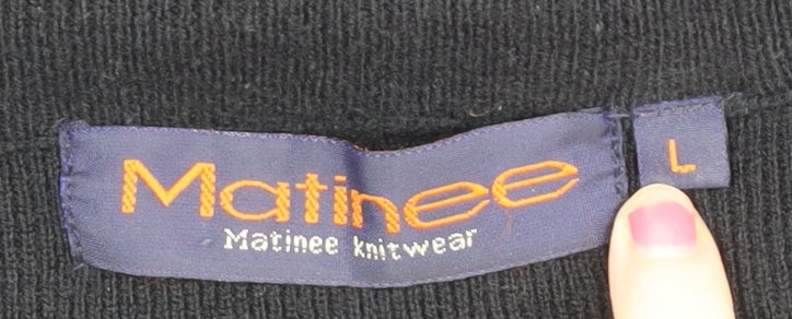 Matinee Men’s Black Striped Crew Neck Knit Jumper Size L