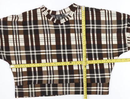 Boohoo Women’s Brown Plaid Crew Neck Pullover Jumper UK 8