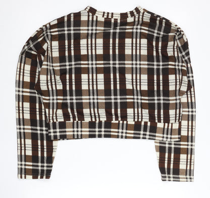 Boohoo Women’s Brown Plaid Crew Neck Pullover Jumper UK 8