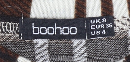 Boohoo Women’s Brown Plaid Crew Neck Pullover Jumper UK 8