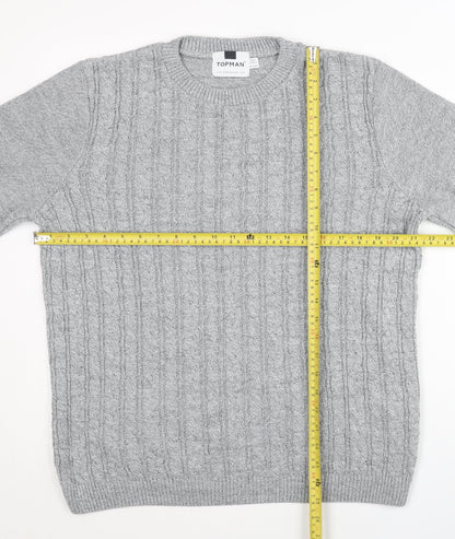 Topman Men's Grey Cable Knit Acrylic Jumper Size M Crew Neck Pullover