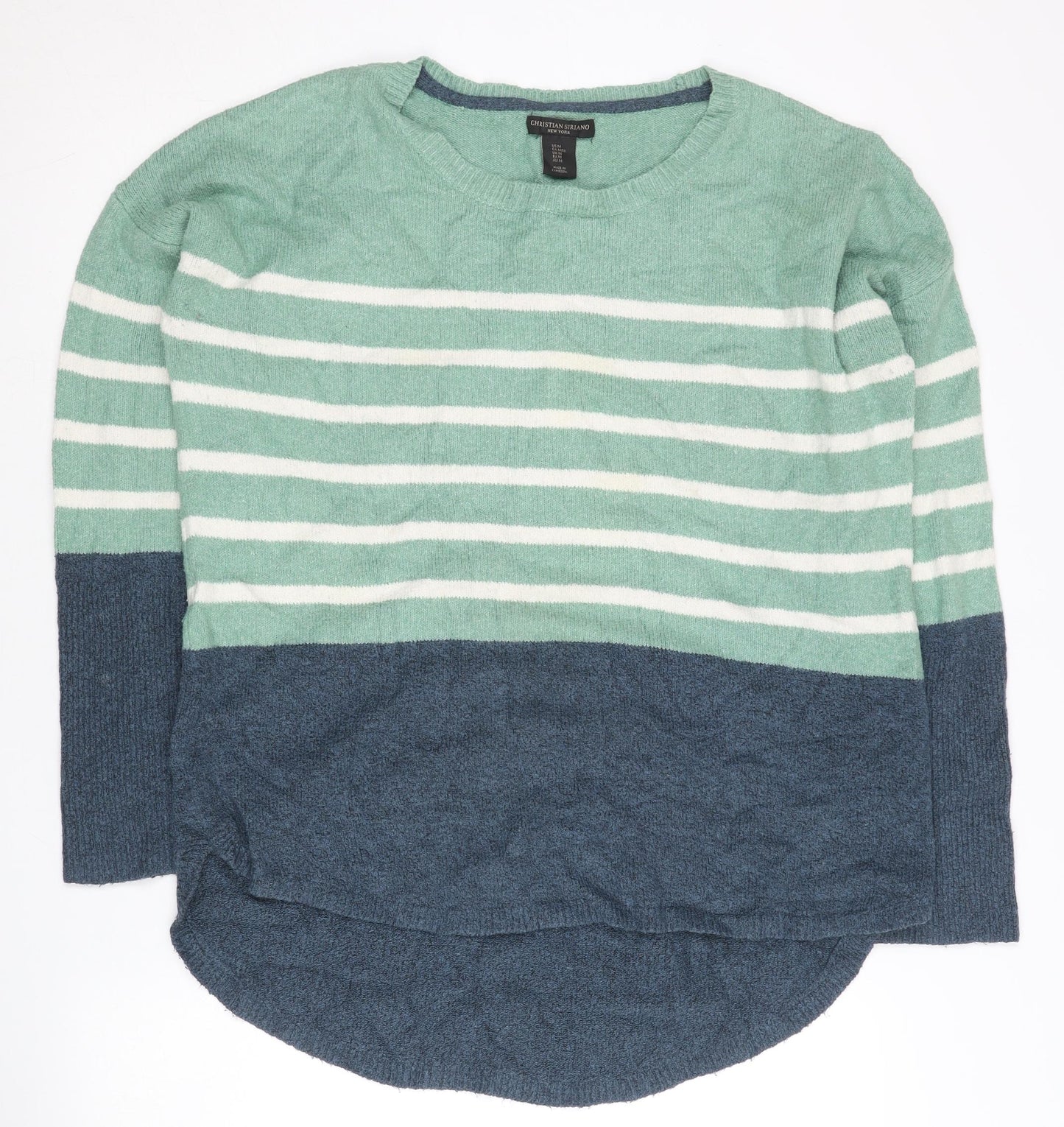 Christian Siriano Women’s Green Blue Striped Pullover Jumper M