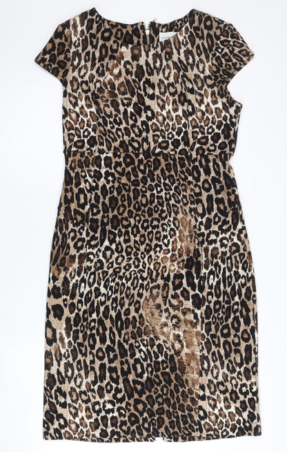 Ronni Nicole Women Brown Leopard Print Sheath Dress Size 14