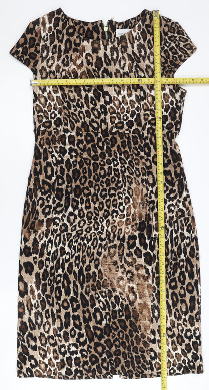 Ronni Nicole Women Brown Leopard Print Sheath Dress Size 14