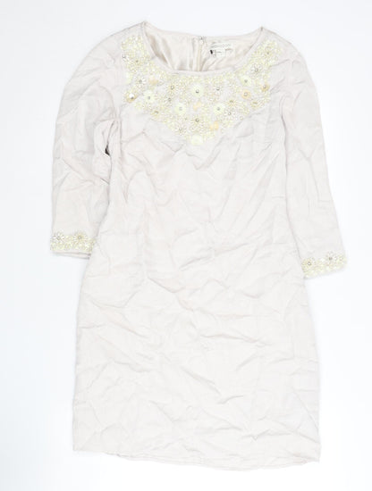 Monsoon Women’s Ivory Beaded Shift Dress Size 10 Wedding Party