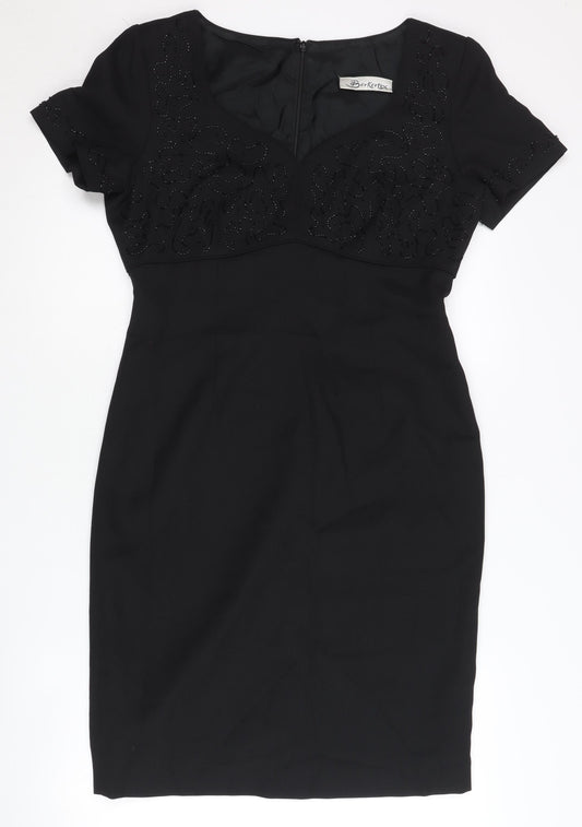 Berkertex Women’s Black Size 14 Sheath Beaded Knee Length Dress