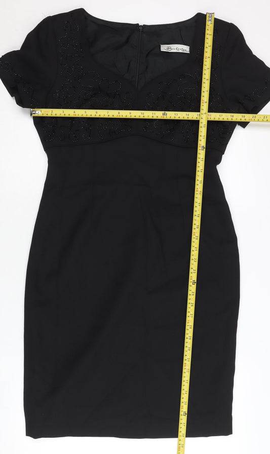 Berkertex Women’s Black Size 14 Sheath Beaded Knee Length Dress