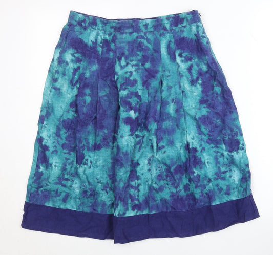 Marks and Spencer Women’s Blue Green Linen A-Line Floral Skirt Size 8