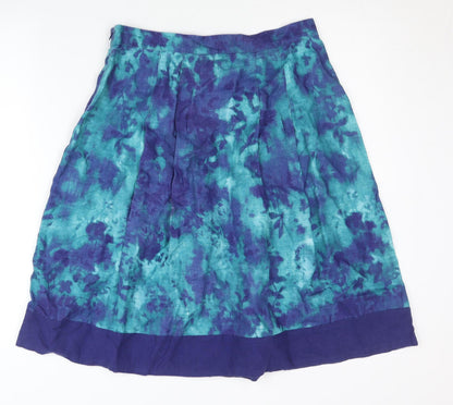 Marks and Spencer Women’s Blue Green Linen A-Line Floral Skirt Size 8